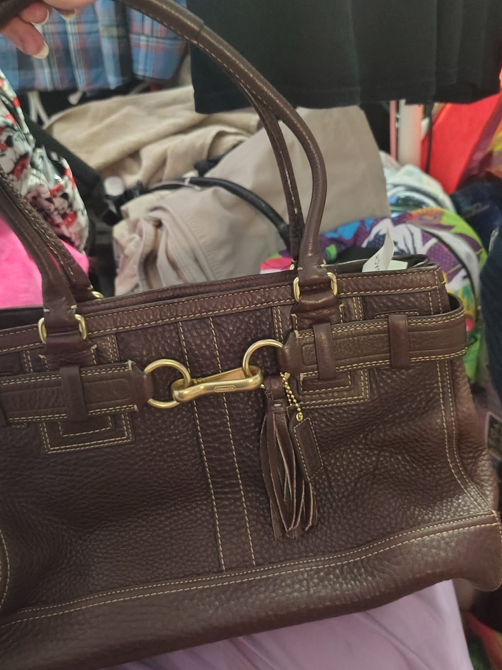Coach Brown Leather Tote with Gold Hardware and Tassel